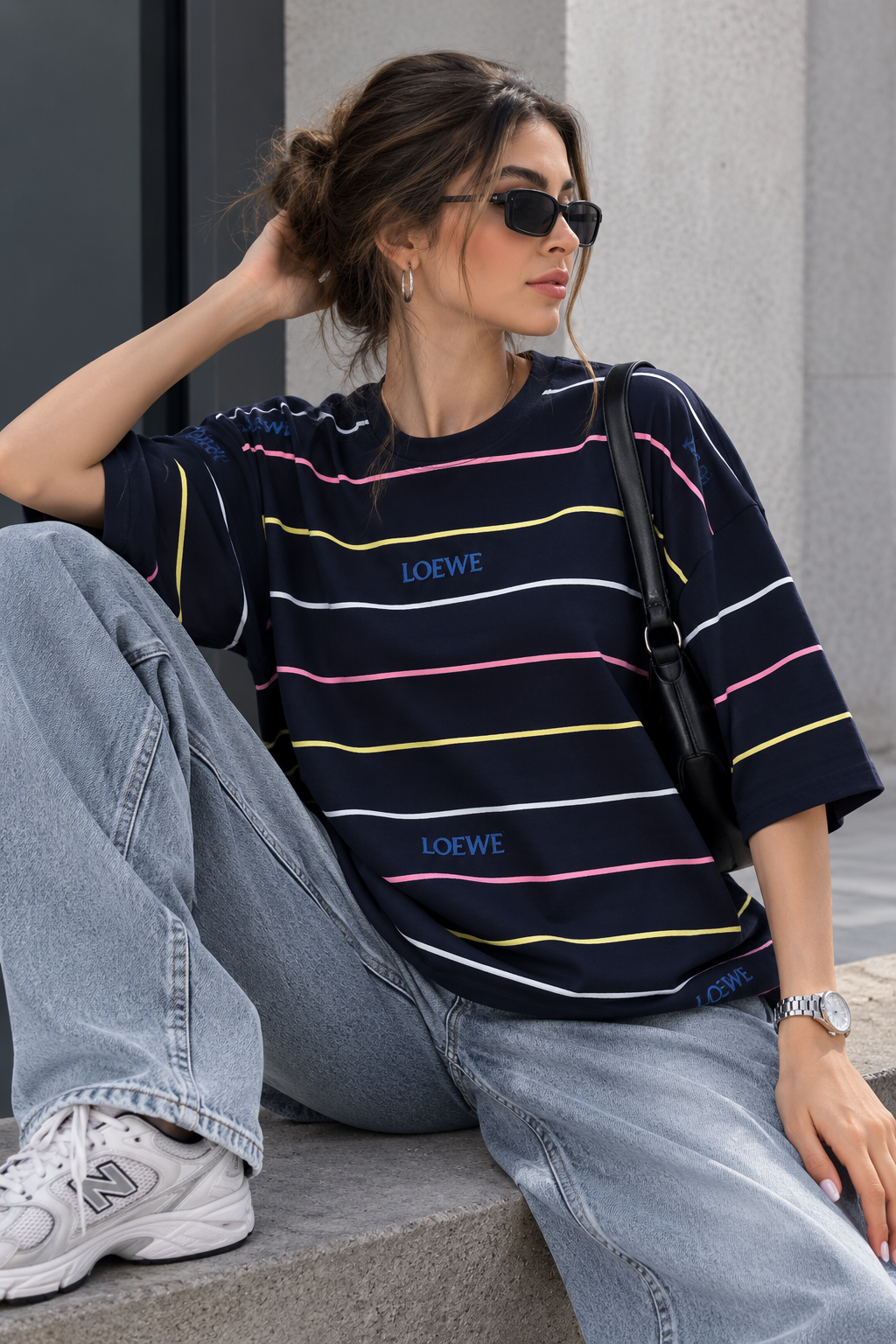 تیشرت باکسی LOEWE راه راه نخ پنبه