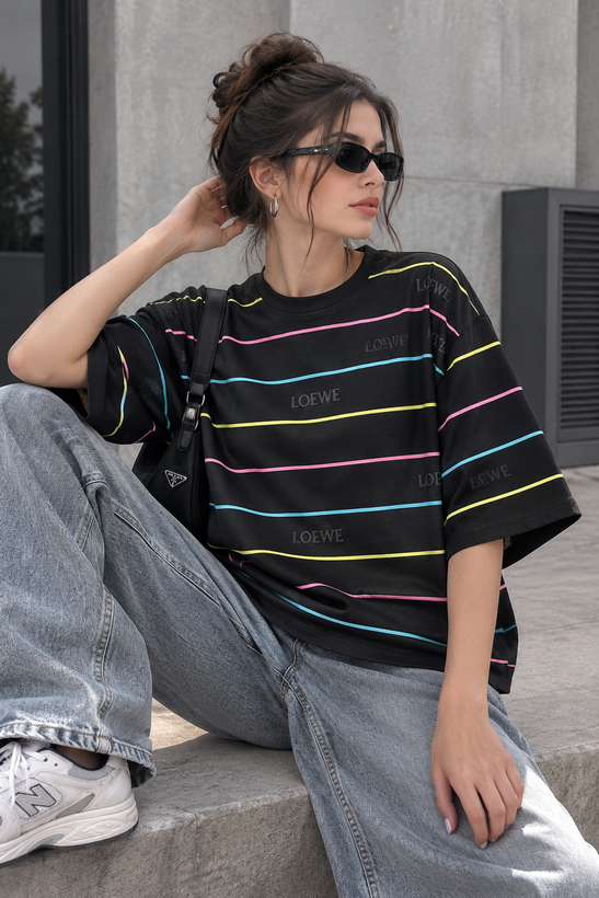 تیشرت باکسی LOEWE راه راه نخ پنبه
