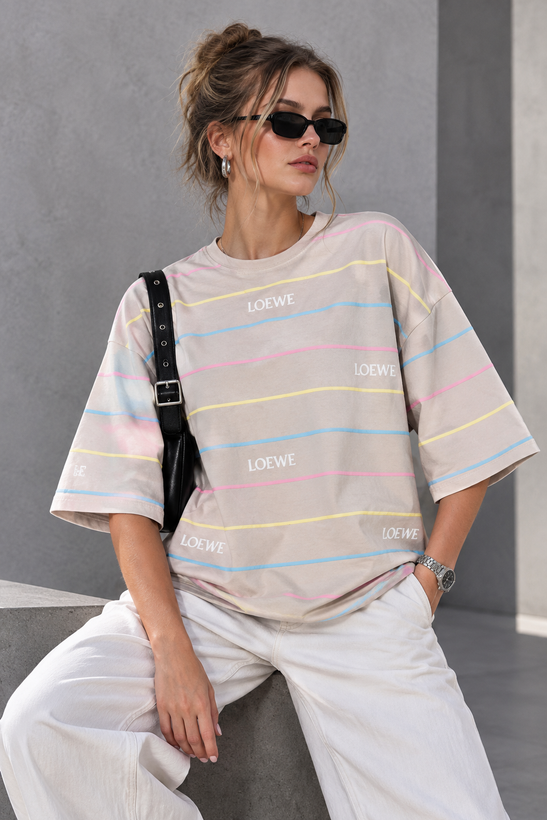 تیشرت باکسی LOEWE راه راه نخ پنبه