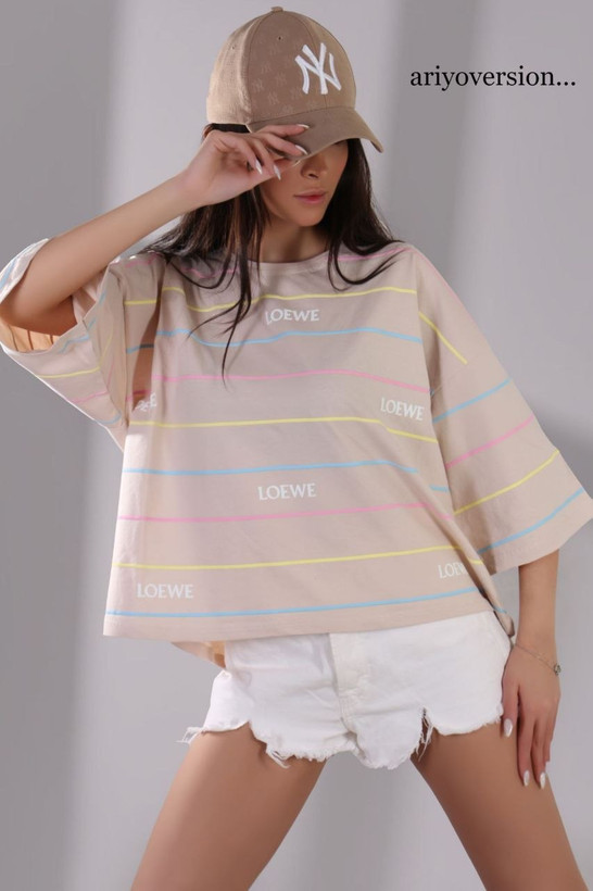 تیشرت باکسی LOEWE راه راه نخ پنبه